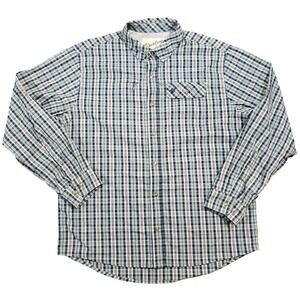 Duck Camp Fishing Shirt Men XL Blue Plaid Vented Zip Pockets Long Roll Sleeve